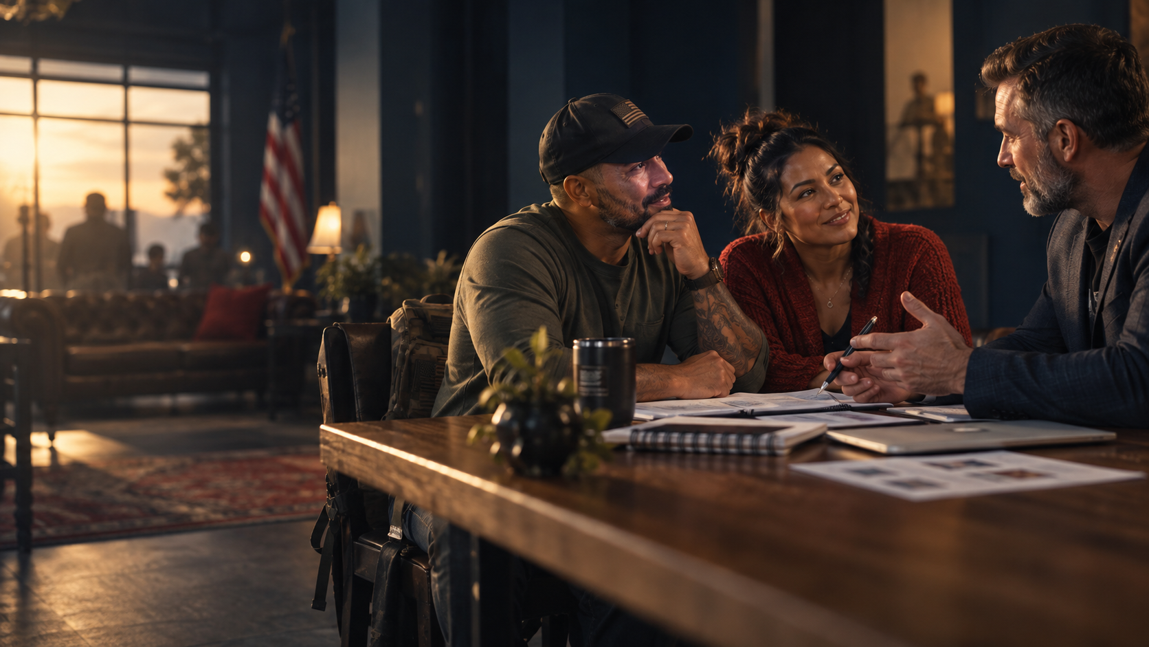 Veteran and his family planning their business with an advisor
