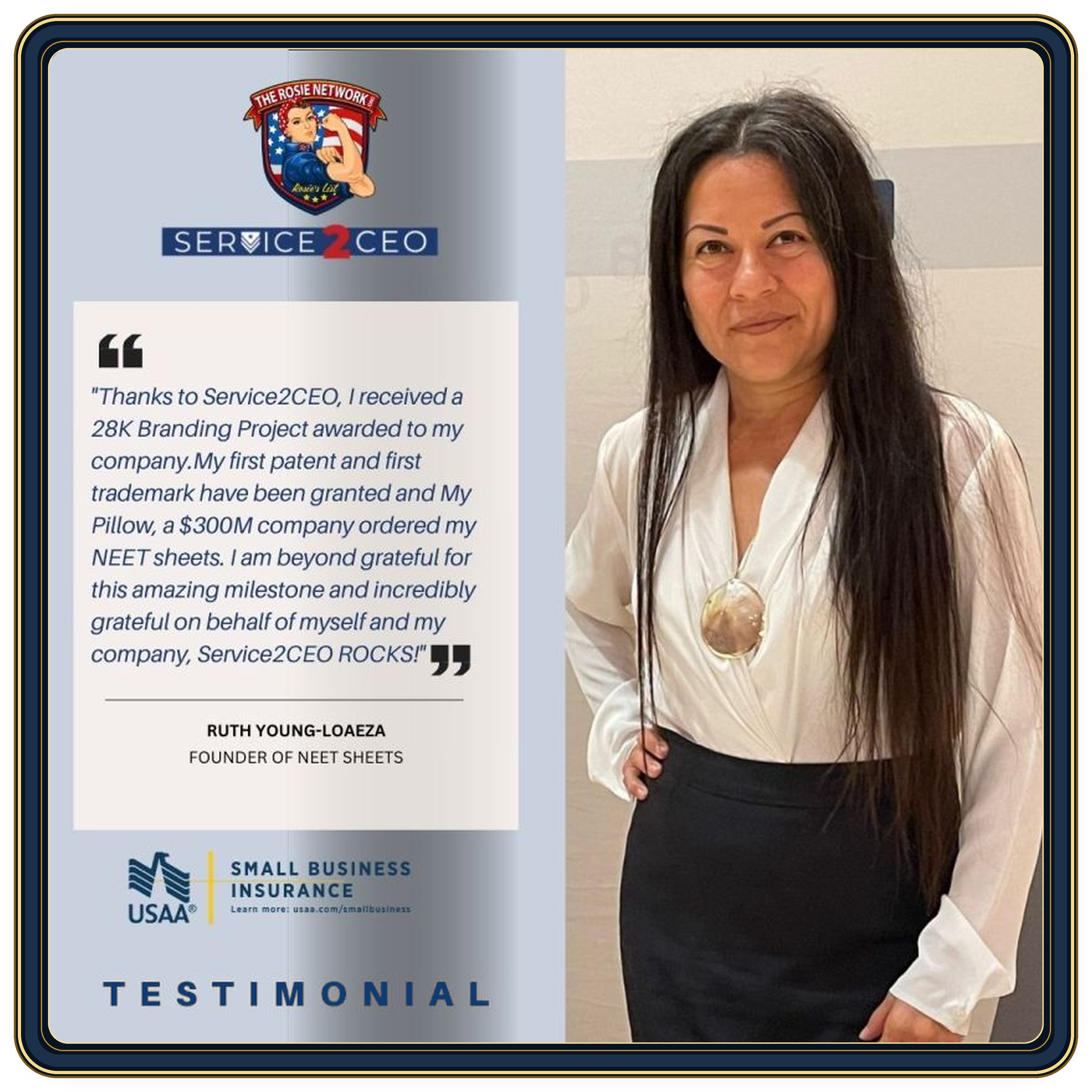 Ruth Young-Loaeza testimonial with her portrait, quote, and partner marks